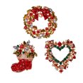 thumbnail image 4 of 3pcs Christmas Brooch Heart Shaped Garland Round Wreath Socks Rhinestone Inlaid Breastpin Random Style, 4 of 7