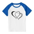 thumbnail image 4 of dazeni Girls Short Sleeve T Shirts Cute Heart Print Summer Tops Crewneck Color Block Basic Graphic Tees, 4 of 8