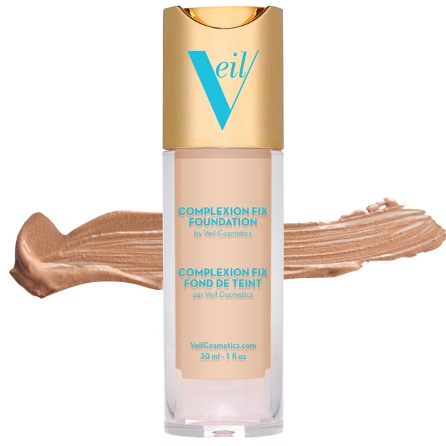 Veil Cosmetics Complexion Fix Liquid Foundation – Buildable Coverage – Water-Resistant, Hypoallergenic, Oil-Free, Cruelty-Free &