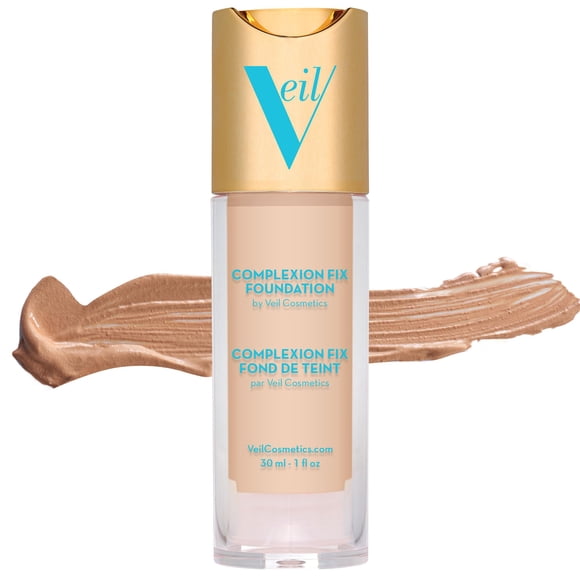 Veil Cosmetics Complexion Fix Liquid Foundation – Buildable Coverage – Water-Resistant, Hypoallergenic, Oil-Free, Cruelty-Free &