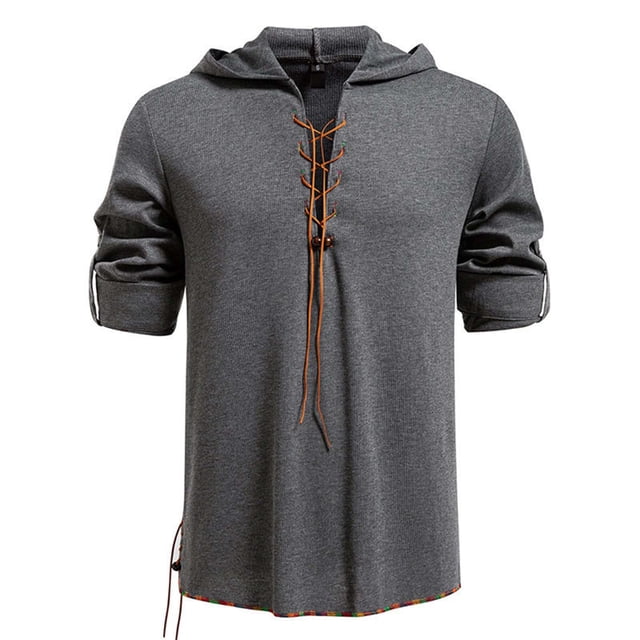 pstuiky camisas de manga larga para hombre, Top informal con capucha y cordón de manga larga de color liso a la moda para hombre camisetas de hombre m