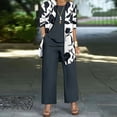 thumbnail image 1 of Pantalones Y Conjunto Superior para las Mujeres Pantalones de Piernas Anchas de Tres Piezas Que Coinciden Longline Duster Jacket Vestido de Cárdigan Floral Marino Sólido, 1 of 5