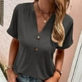 thumbnail image 2 of CZHJS Women's Short SleeveCowl Draped Neck Elegant Tunic Vintage Solid Color T Shirt Casual Loose Comfy Tees Trendy Fashion Clothes Button up V Neck Shirts Summer Tops Dark Gray XXXL, 2 of 8