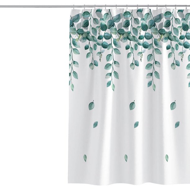 Cortina de ducha de 72.0 x 72.0 in, medio estrecha, hojas verdes, accesorios de baño, acuarela, plantas, hojas, tela impermeable, decoración de la bañera del hogar, paquete de 12 ganchos de plástico brillar Electrónica