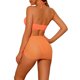 thumbnail image 3 of Conjunto de bikini texturizado con anillo Halter INSPIRE CHIC para mujeres, 3 piezas con falda de malla de color sólido, 3 of 5
