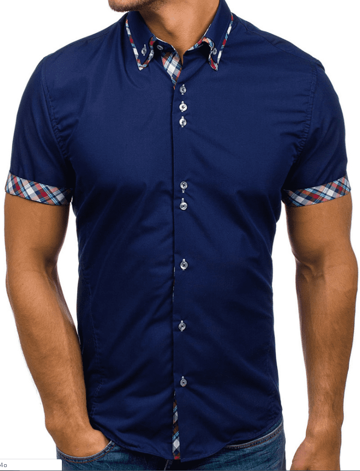 Ranberone Mens Casual Cotton Short Sleeve Dress Shirt Slim Fit Contrast Collar Button Down Shirts 