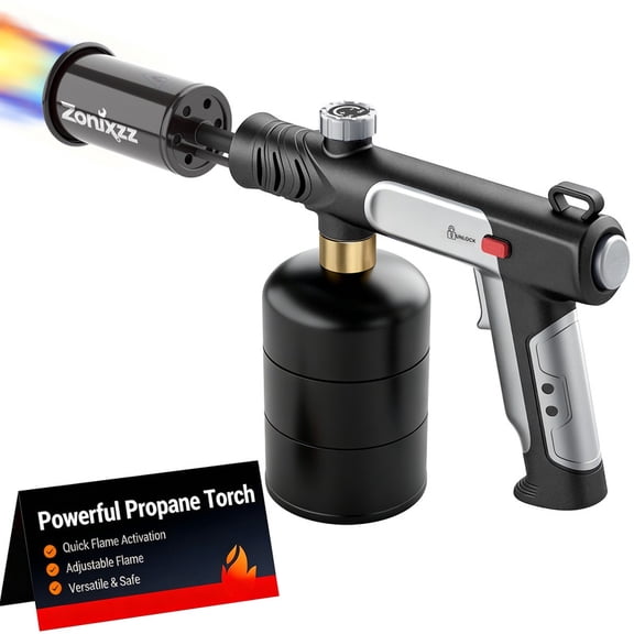 Propane Torch Gun Adjustable Blow Torch for Cooking BBQ Grill Charcoal Fire Starter Soldering Kitchen Gray