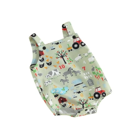 

ESASSALY Baby Boys Girls Overalls Sleeveless Farm Animal Print Rompers