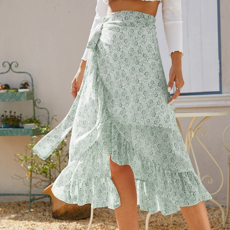 VUPSGEZ Simple Foldover Stretch Flared Knee Length Skirt