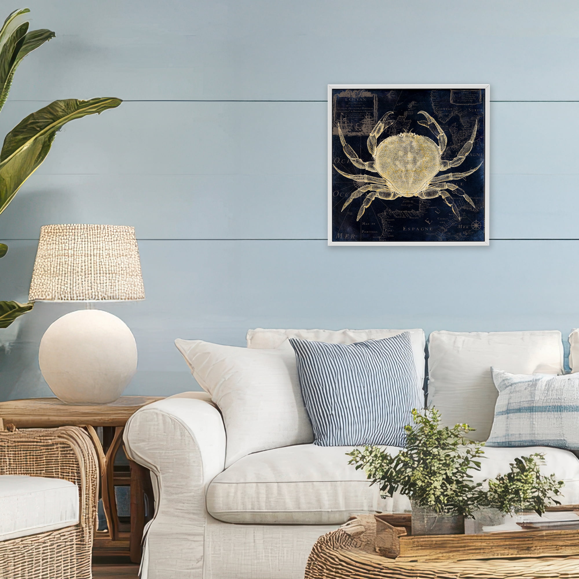 Crab Contour over Map White Framed Giclee Art, design by Sasha