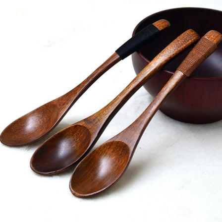 NICEXMAS 4Pcs Spoons Dark Brown Wood For Rice Spoon And Serving Food Kids Dinnerware