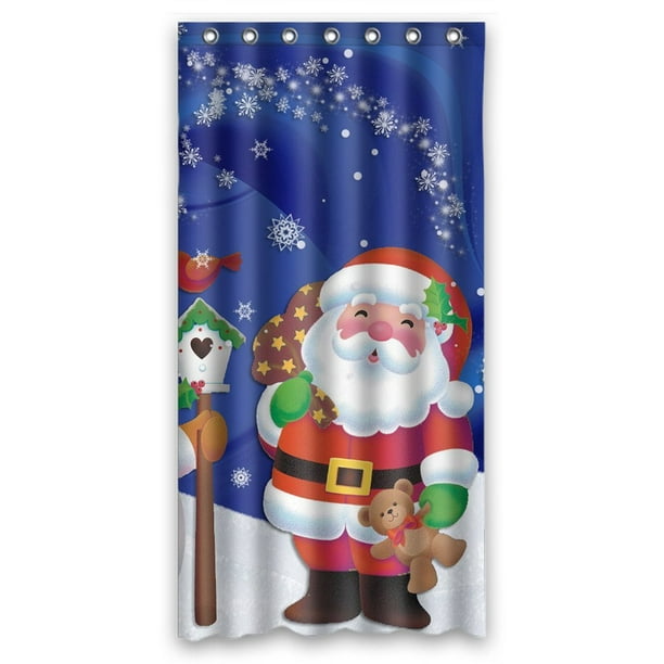 GCKG Joyeux Noël Noël Santa Claus Snowman Salle de Bain Rideau de Douche, Anneaux de Douche Inclus Rideau de Douche Imperméable en Polyester 36x72 Pouces