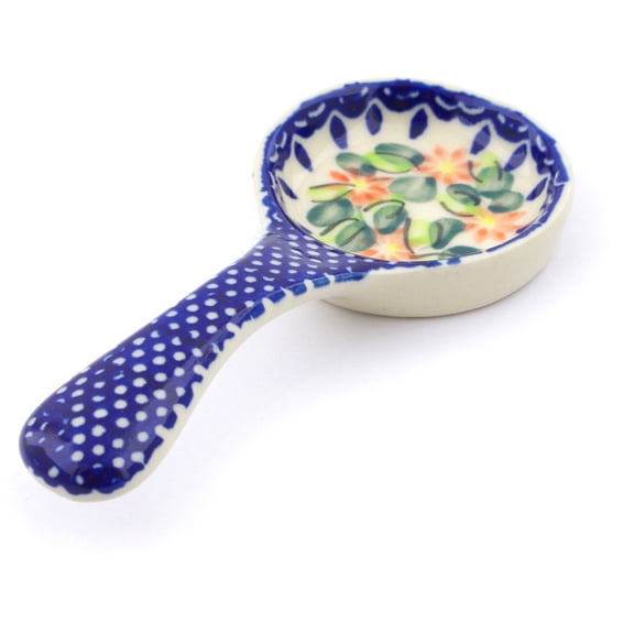 Polish Pottery 4¾-inch Candle Holder (Elegant Garland Theme) Hand Painted in Boleslawiec, Poland Certificate of Authenticity