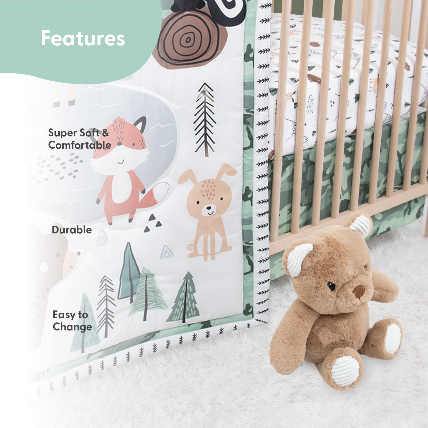 The Peanutshell Crib Bedding, Fairytale Forest Baby Crib Bedding Set and Mobile, 4-Piece Set