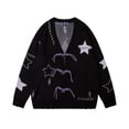 thumbnail image 4 of Veste pull ample déchirée pour hommes, design étoile à cinq branches, style paresseux, bouton en corne, col en v, pull tendance, 4 of 4