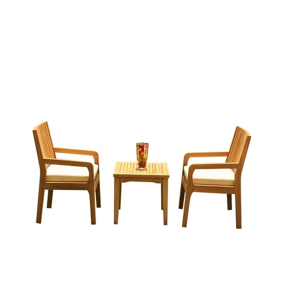 Grade-A Teak Dining Set: 2 Seater 3 Pc: Sack Side Table And 2 Maldives Arm Chairs Outdoor Patio WholesaleTeak #51ML0203
