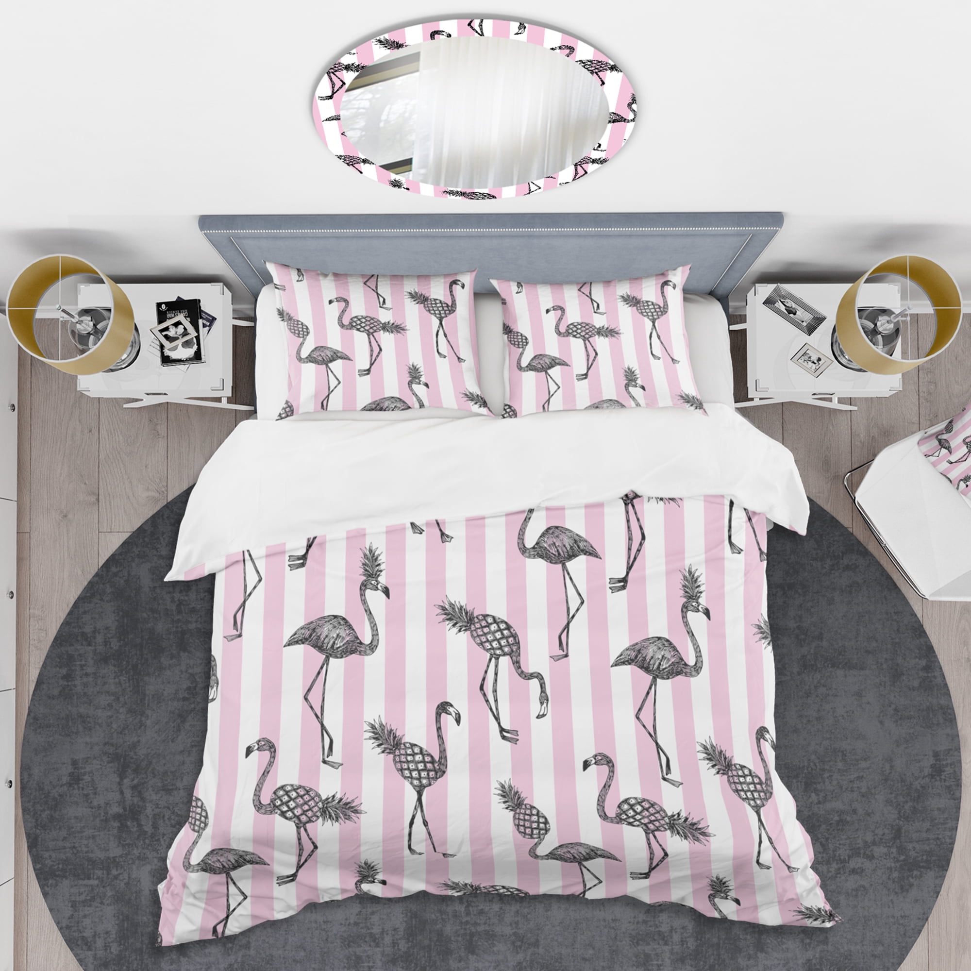 Designart 'Flamingo on Pink' Mid-Century Modern Duvet Cover Set