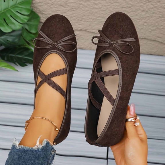Wowcloth Women's Wide Width Breathable Casual Flats with Bow Detail – Comfortable Round Toe Elastic Slip-On Low Heel Shoes for Everyday Wear