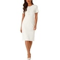 thumbnail image 2 of INSPIRE CHIC Women's Dress Short Sleeve Wear-to-Work Tweed Bodycon Sheath Pencil Dress L White, 2 of 5