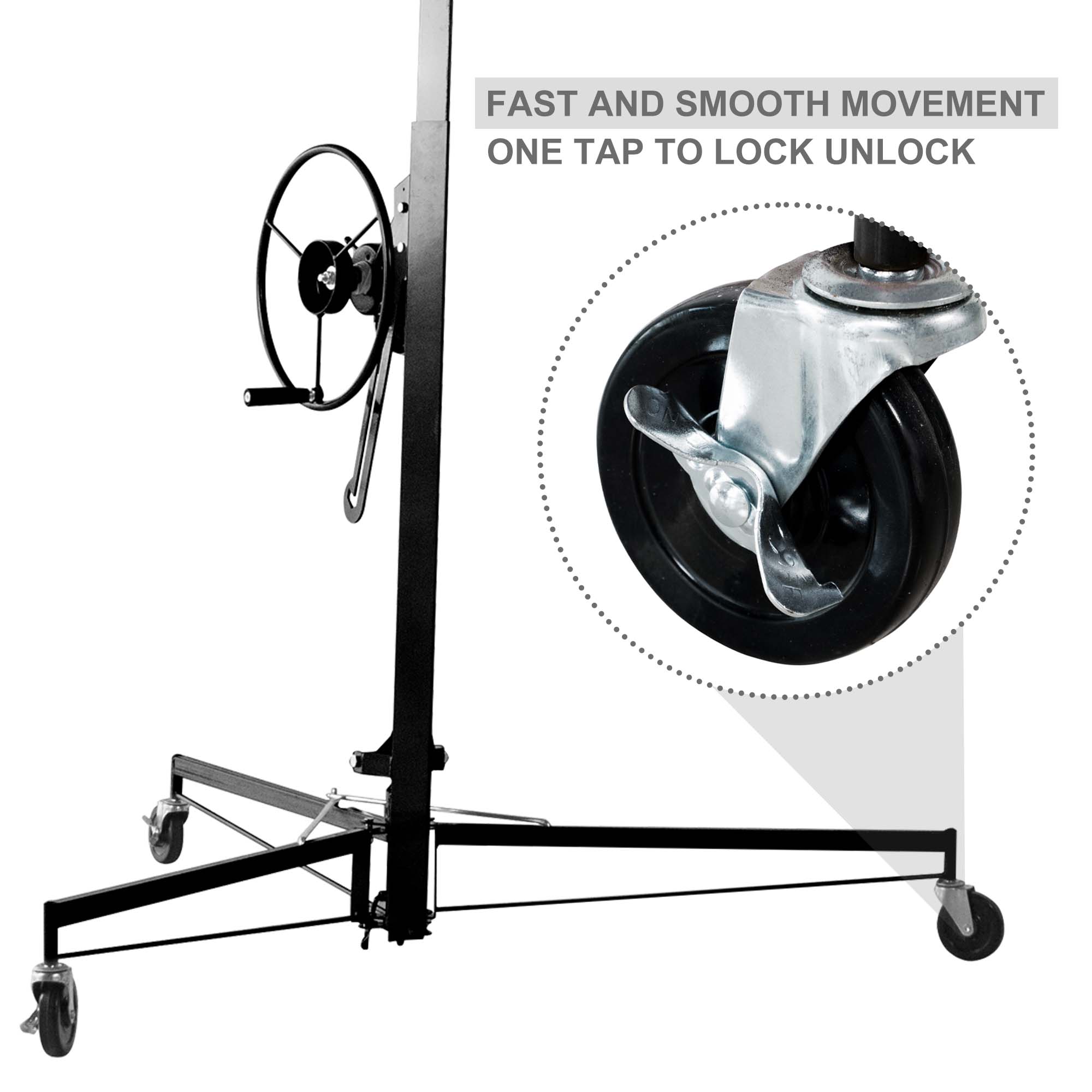 Aukfa 11ft Drywall Lift Rolling Panel Lifter Jack Rolling Caster Wheel Drywall Lift - Black