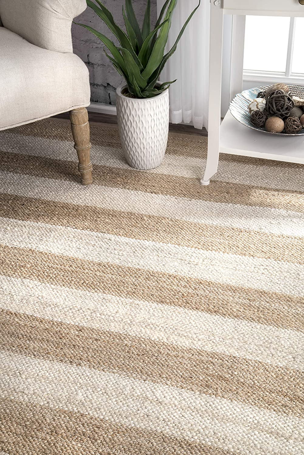 nuLOOM Alisia Flatweave Stripes Jute Runner Rug, 2' 6" x 6', Off White