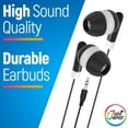 thumbnail image 4 of JustJamz Bulk Earbuds 100 Pack | Basic Ear Bud, Black Dot in-Ear Earphones, Disposable Headphones, Class Headphones Set for Students, Earphones for Class, Kids, Classroom, Library, Wired Earbuds, 4 of 5
