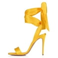 thumbnail image 5 of FSJ Women Bridals Round Open Toe Back Bowknot Sandals Lace-up Satin Stiletto High Heel Ankle Strap Sandals Wedding Dressy Shoes Size 8 Yellow, 5 of 5