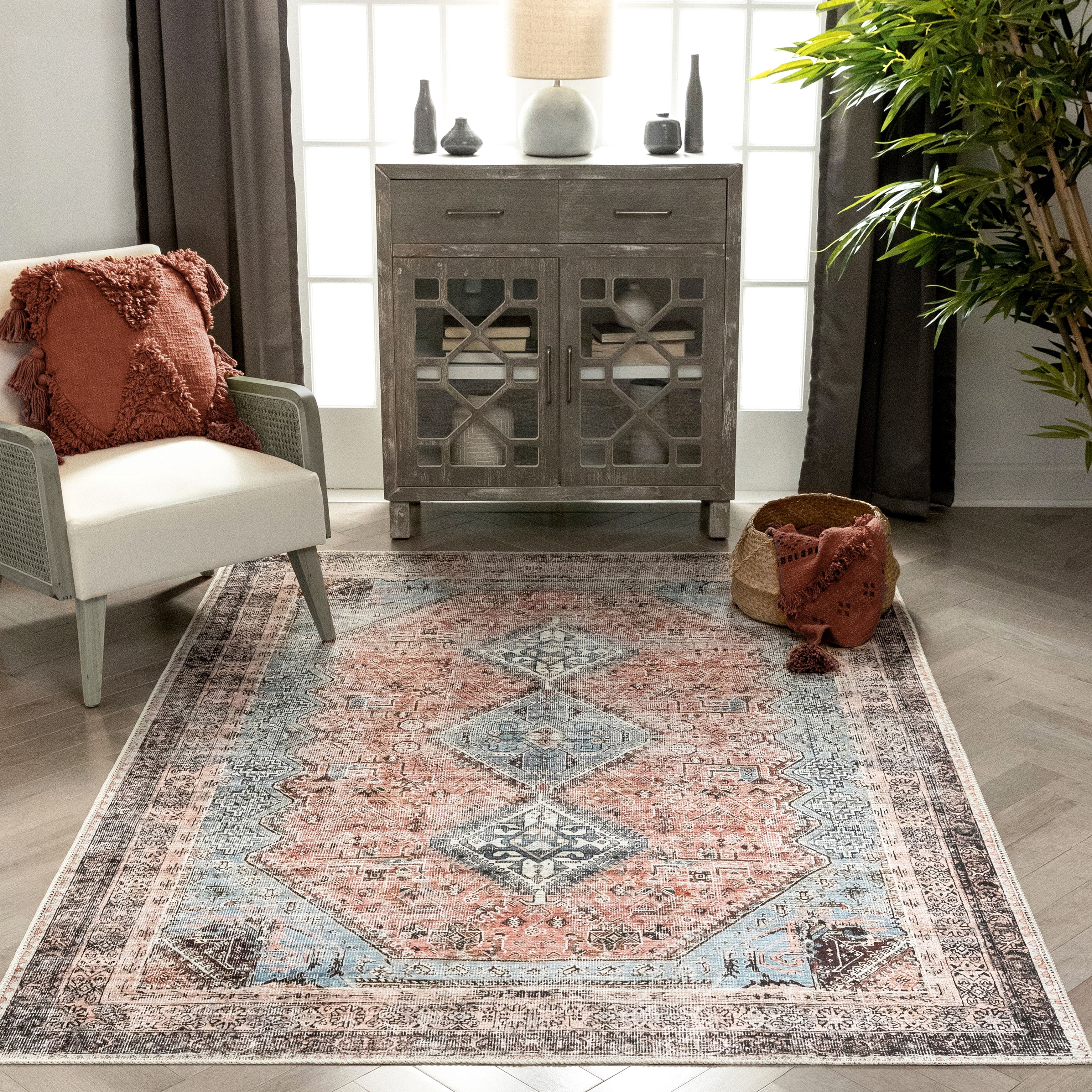 Well Woven Lotus Menda Vintage Medallion Aztec Bohemian Light Blue 3'11" x 5'3" Area Rug