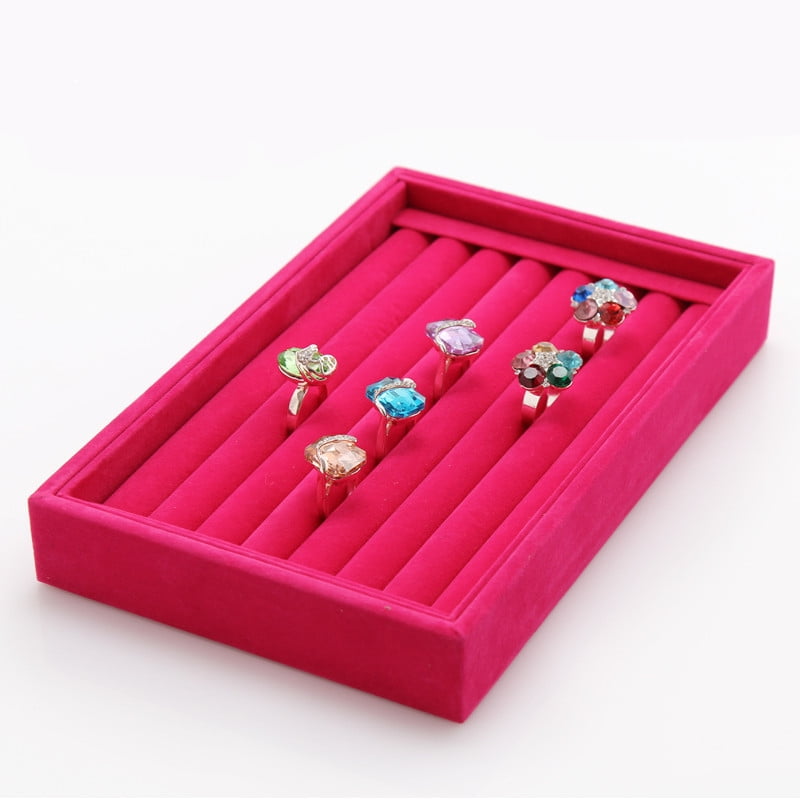 Pink Velvet Jewelry Tray Ring Cufflinks Storage Box Shop Display Holder 