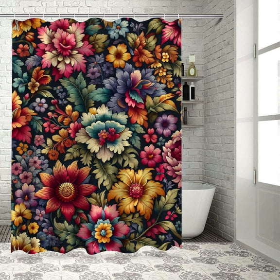 JRXY Summer Colorful Hawaiian Tropical Plants Palm Leaf Hibiscus Flowers Shower Curtain White