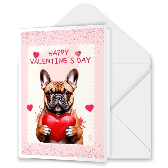 Happy Valentine's Day French Bulldog Brings Love Heart 5x7in Folded Greeting Card Dog Lover Gifts Single Note Card with Envelope - 02028