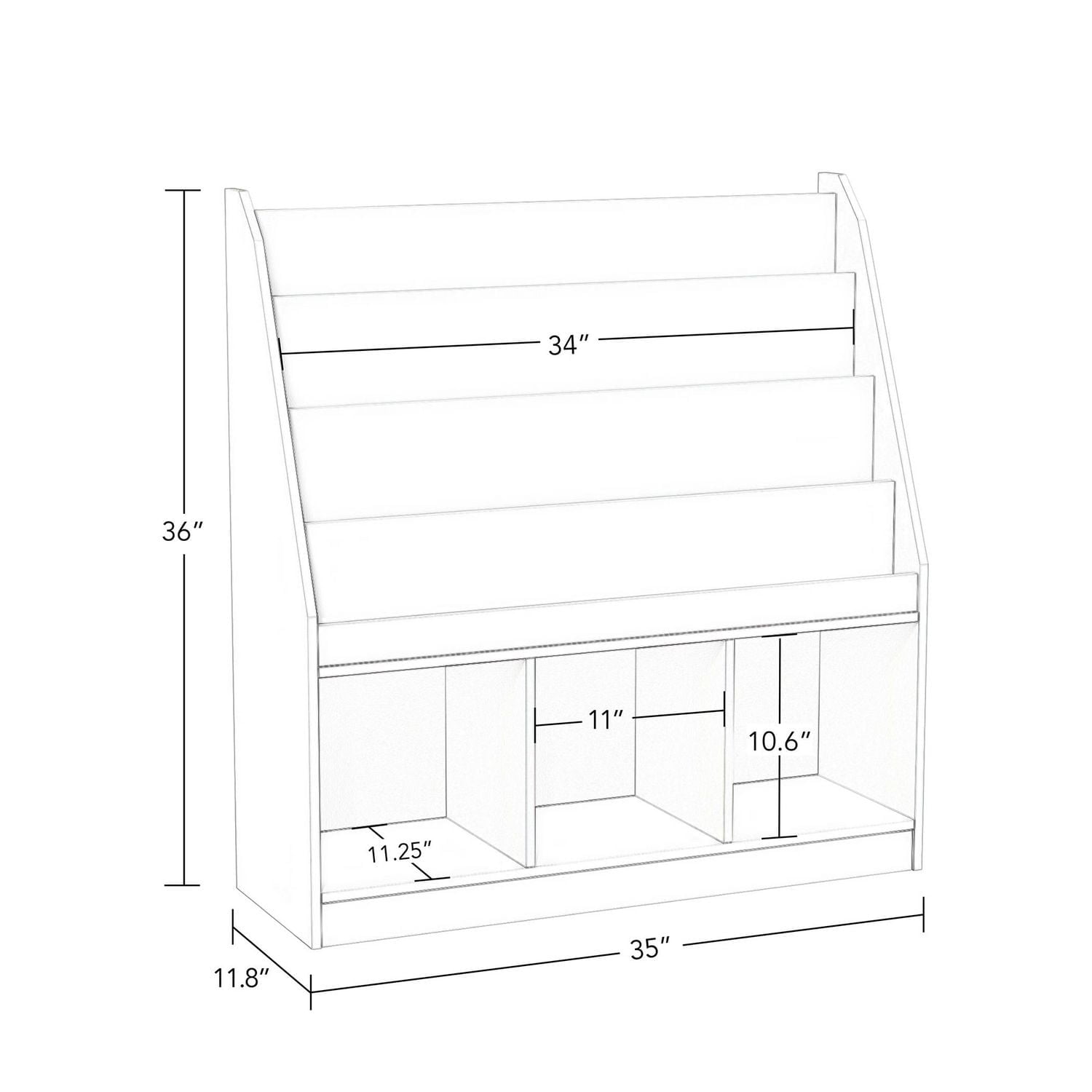 Bibliothèque avec trois casiers pour enfants - 2 bacs