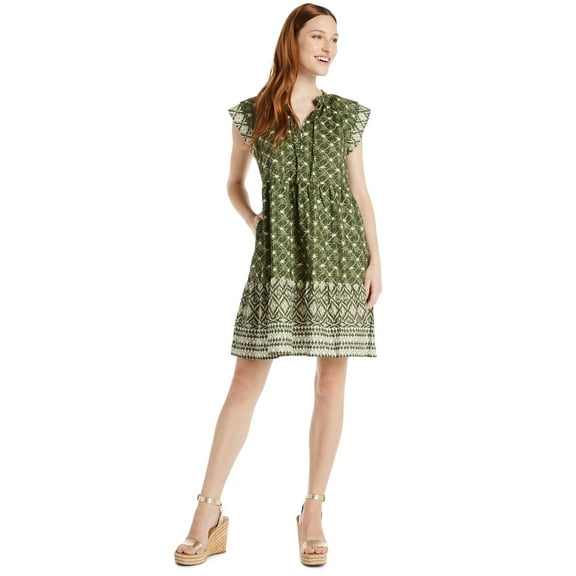 Women's Mini Dress with Flutter Sleeves, Size M Green