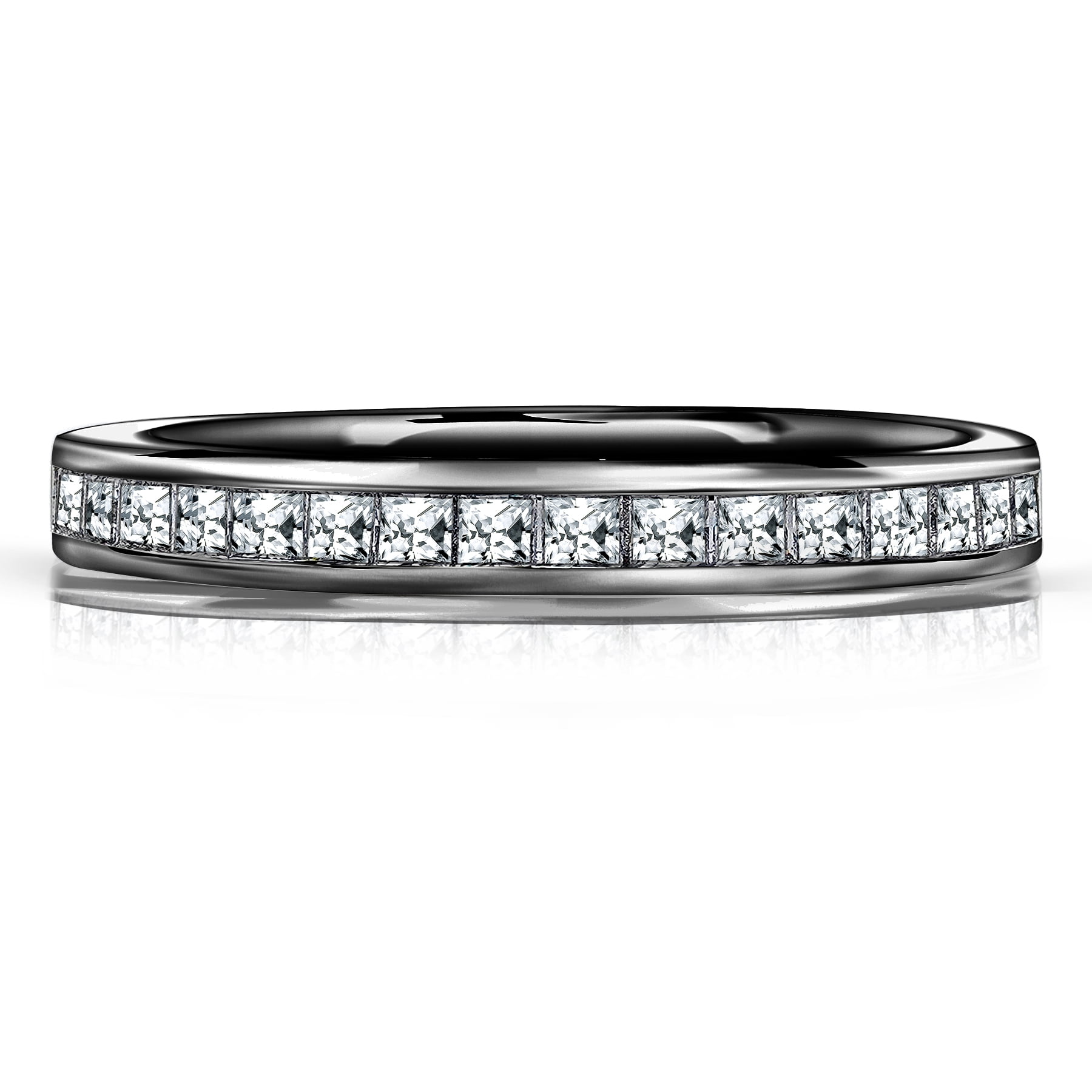 JeenMata 0.25 Carat Princess Cut April Birthstone Wedding Band - Pave Channel Band - 18K Black Gold Plating over Silver