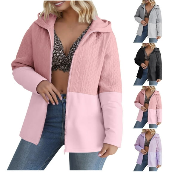 Fanxing Hoodies for Women Oversized Patchwork Jacquard Full Zip Up Sweatshirts Jacket Plus Size Long Sleeve Casual Loose Fall Coat Pink 3XL