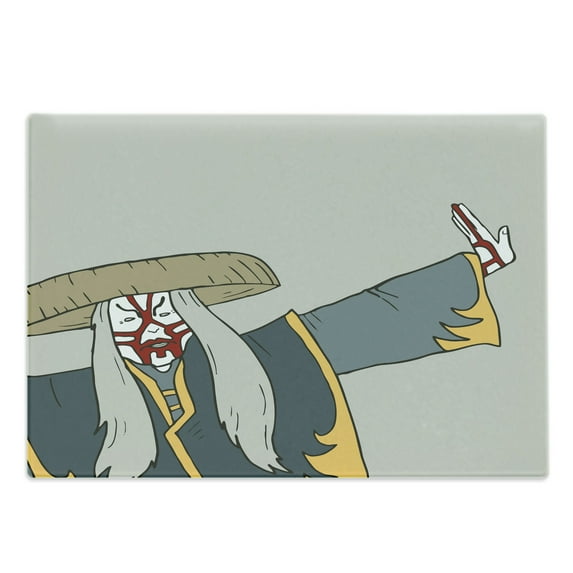 Kabuki Cutting Board, Old Japanese Person Performing Arts in the Far Design Elements, Decorative Tempered Glass Cutting and Serving Board, Large Size, Multicolor, by Ambesonne
