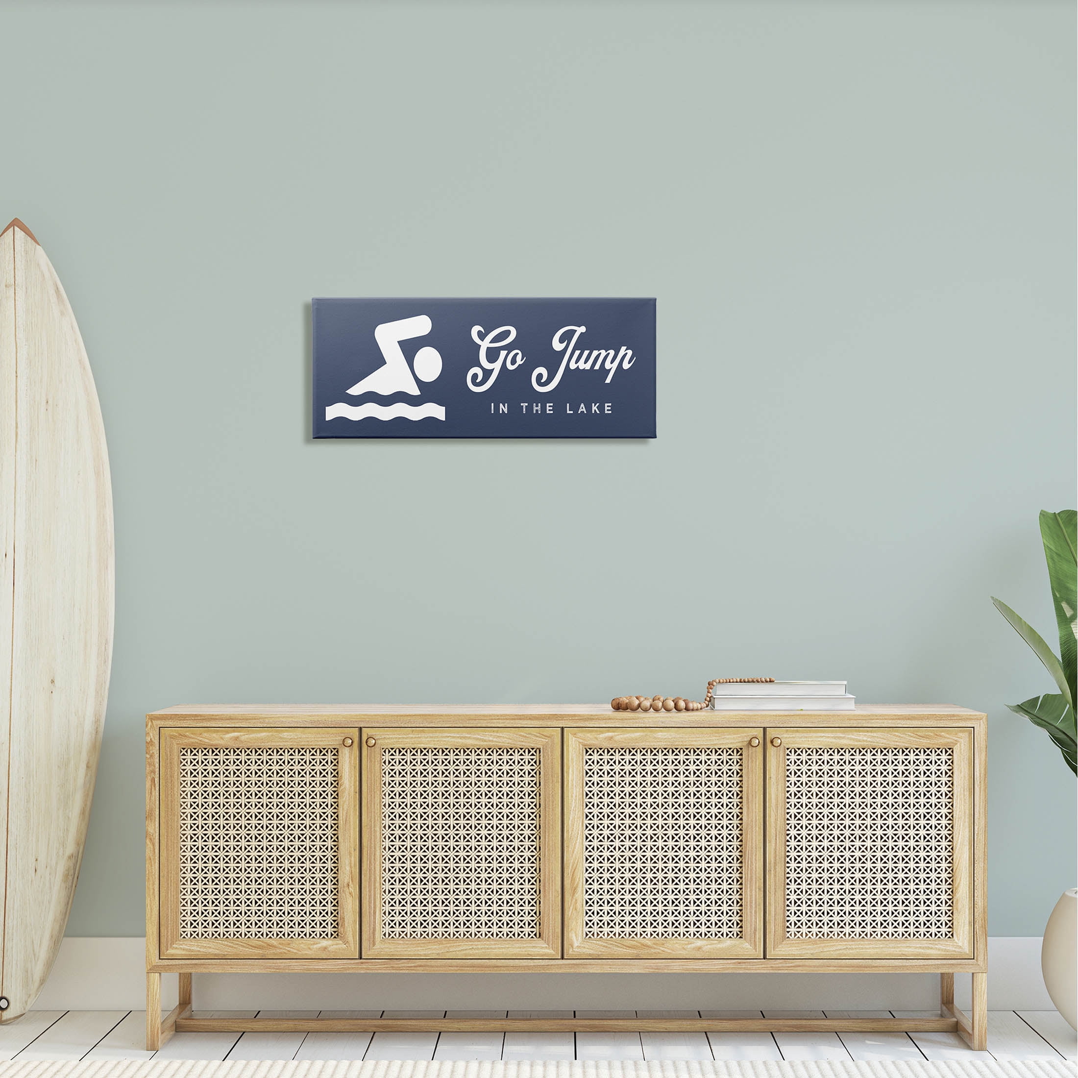 Go Jump In The Lake Swimming Sign Typography Graphic Art Gallery Wrapped Canvas Print Wall Art