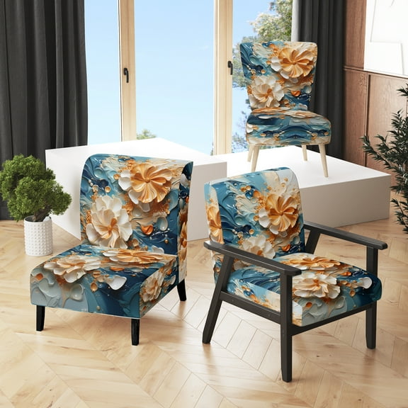 Designart "Whirling Beauty " Yellow Abstract Upholstered Accent Chair - Modern Arm Chair For Bedroom