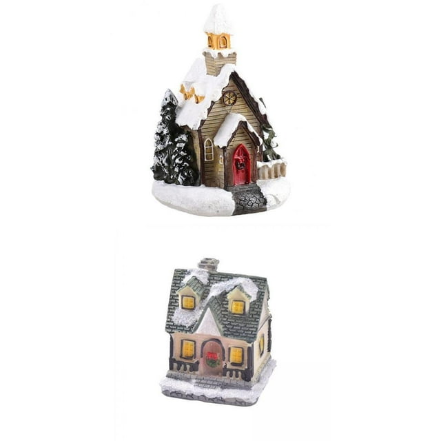 2 mini estatuas de casas iluminadas de Colorfulland, aldea de resina en miniatura para vacaciones EstiloF