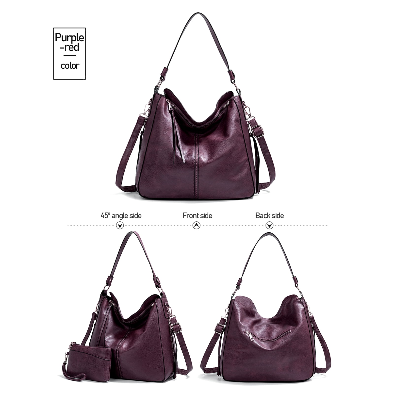 Arcticwind Shoulder Purse Handbag for Women, Hobo Tote Bags, Shoulder bag for Women, Vintage Simple style, wIth small bag & long shoulder stra, Purplish red style