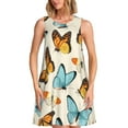 thumbnail image 1 of Vsdgher Robes d'Été Imprimé Papillons pour Femmes Robe de Plage Décontractée Col en U Sans Manches Robe d'Été Ample avec Poche, 1 of 7