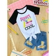 thumbnail image 2 of Girls Short Sleeve Top and Shorts Set Graphic T-Shirt and Patched Denim Shorts Set Summer Outfit, White, Size: 3T, 2 of 4