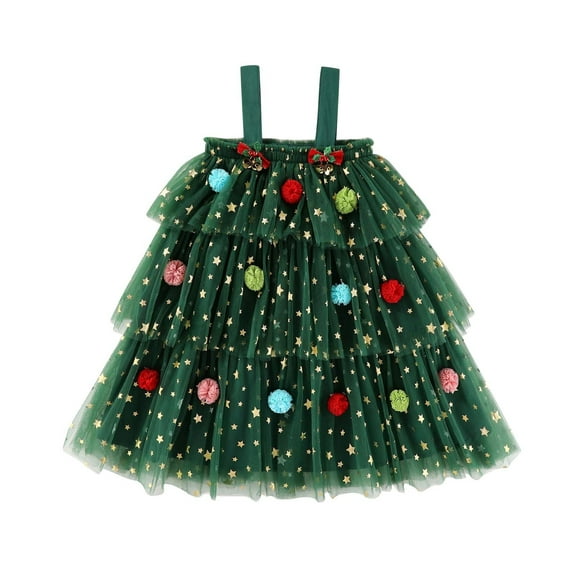 vdgthytj Toddler Baby Girls Christmas Dress Sleeveless Mesh Star Sequin Layered Green Tulle Dress Party Gown