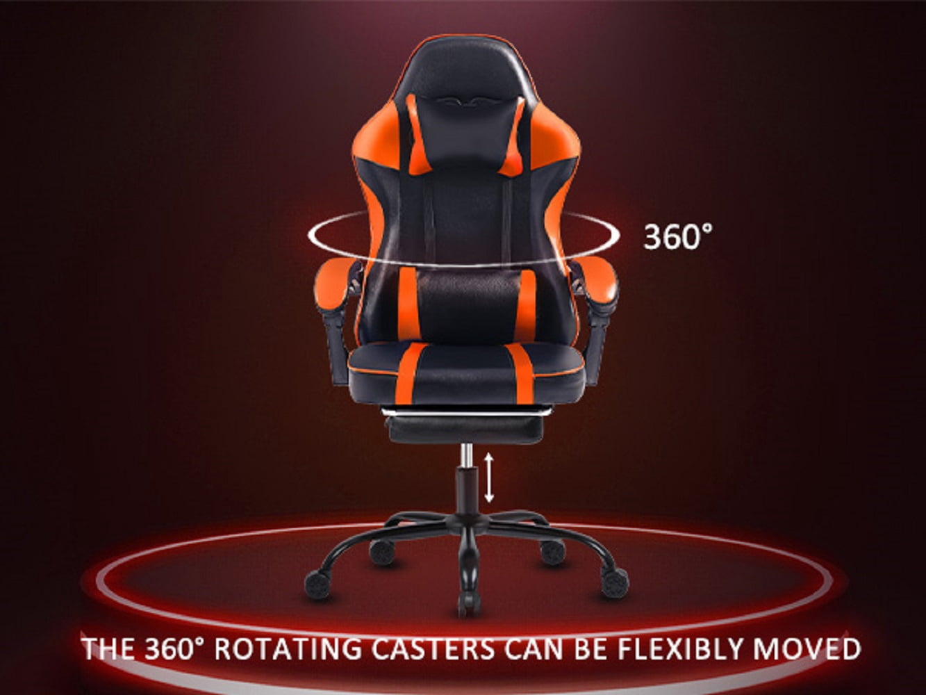 Video Game Chairs for Adults, PU Leather Gaming Computer Chair with Footrest, 360°Swivel Adjustable Lumbar Pillow