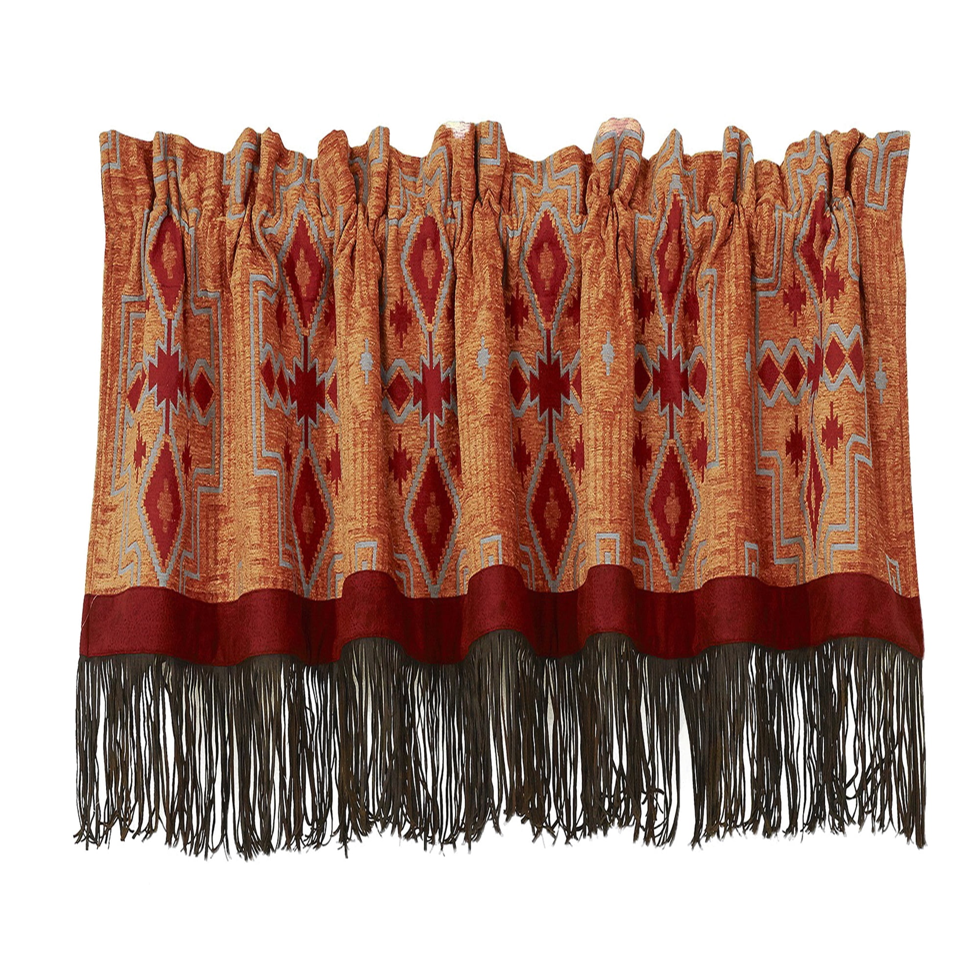 Saverio Corrales Sunset Window Valance With Red Faux Leather Trim And