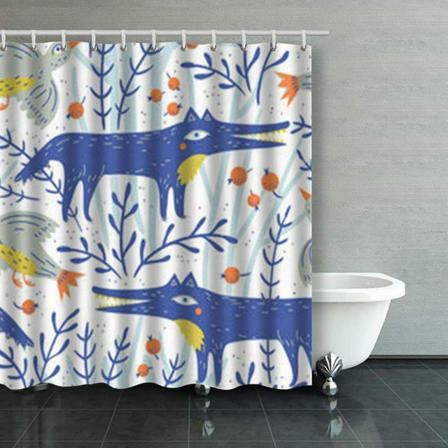 Cortinas de Ducha ABPHQTO Sin Costuras Floral Lobos Divertidos 160x180 cm
