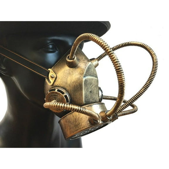 KBW Metallic Bronze Steampunk Gas Mask with Corrugated Tubes