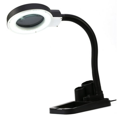 Walfront 40 Leds Magnifying Lamp 5x 10x Magnifier Portable Practical Crafts Glass Desk Lamp With Pen Holder 110v