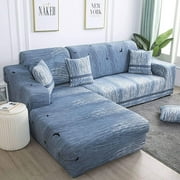 L Shape Sofa Cover,Stretch Sofa Covers,L Shape Sectional Couch Sofa Slipcover,with Two pillowcases-blue-2seats+3seats