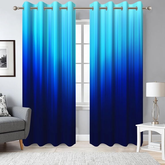 2 Panels Blue Gradient Blackout Curtains for Bedroom,Abstract Grommet Window Drapes for Living Room,52x84 Inch
